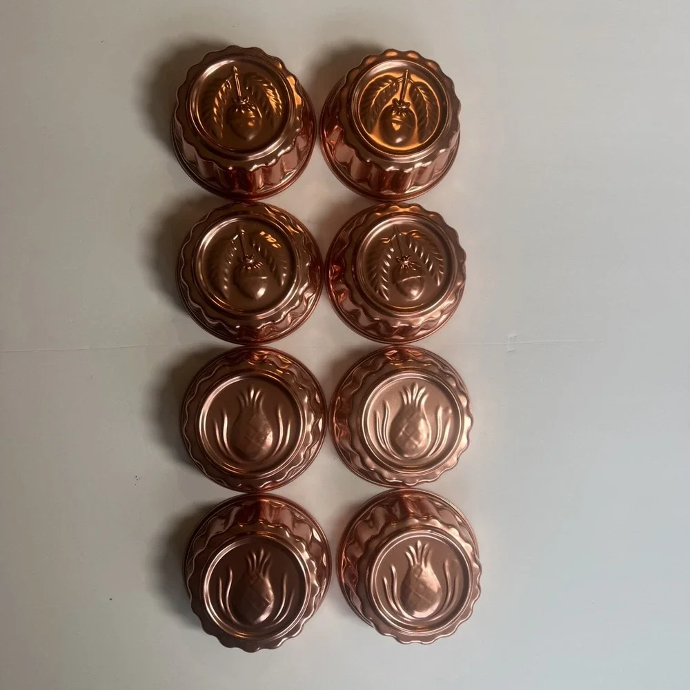 Vtg Copper Colored‎ Jello Mini Molds Aluminum Baking Set Of 8 Pineapple Acorn
